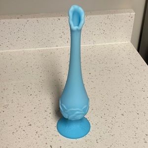 Fenton frosted blue glass water lily bud vase